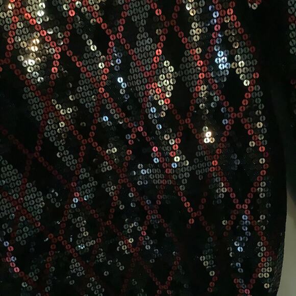 Express Womens Multicolor Argyle Pattern Shimmery Sequined Crewneck Top Sz Small - Picture 3 of 8